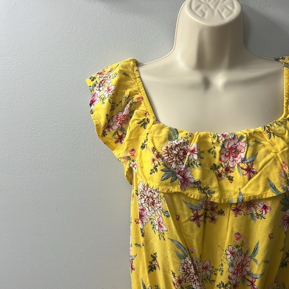 Kingston Grey Yellow & Pink Floral High Low Hem Ruffle Off the Shoulder Dress L - Picture 4 of 7